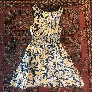 Zara Floral Yellow and Black Dress, Size Medium